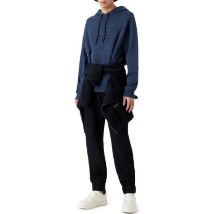 Emporio Armani Logo Print Loose Fit Long Sleeve Hoodie Men hoodies Navy-Blue 3R1M7Q-1JWEZ-0922