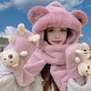 Cute Bear Ear Women Beanies Cap Thickened Plush Integrated Cap Scarf Hot Hat  Outdoor