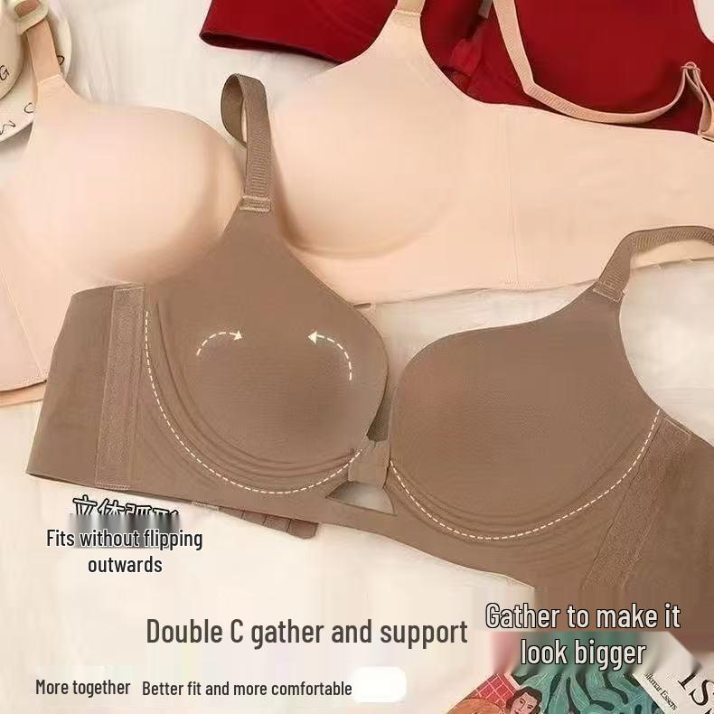 Original Red Seamless Uplift Anti-Sag Bra with Side Support, No Underwire