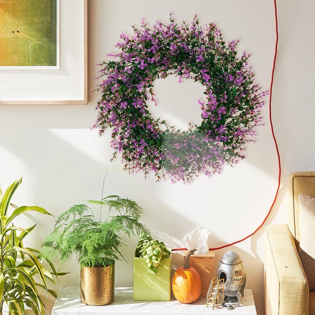 15.7" Door Wreath, Front Door Wreath Pendant, Plastics Artificial Flower Wreath, Home Door Ring Decoration, Large Artificial Eucalyptus Wreaths