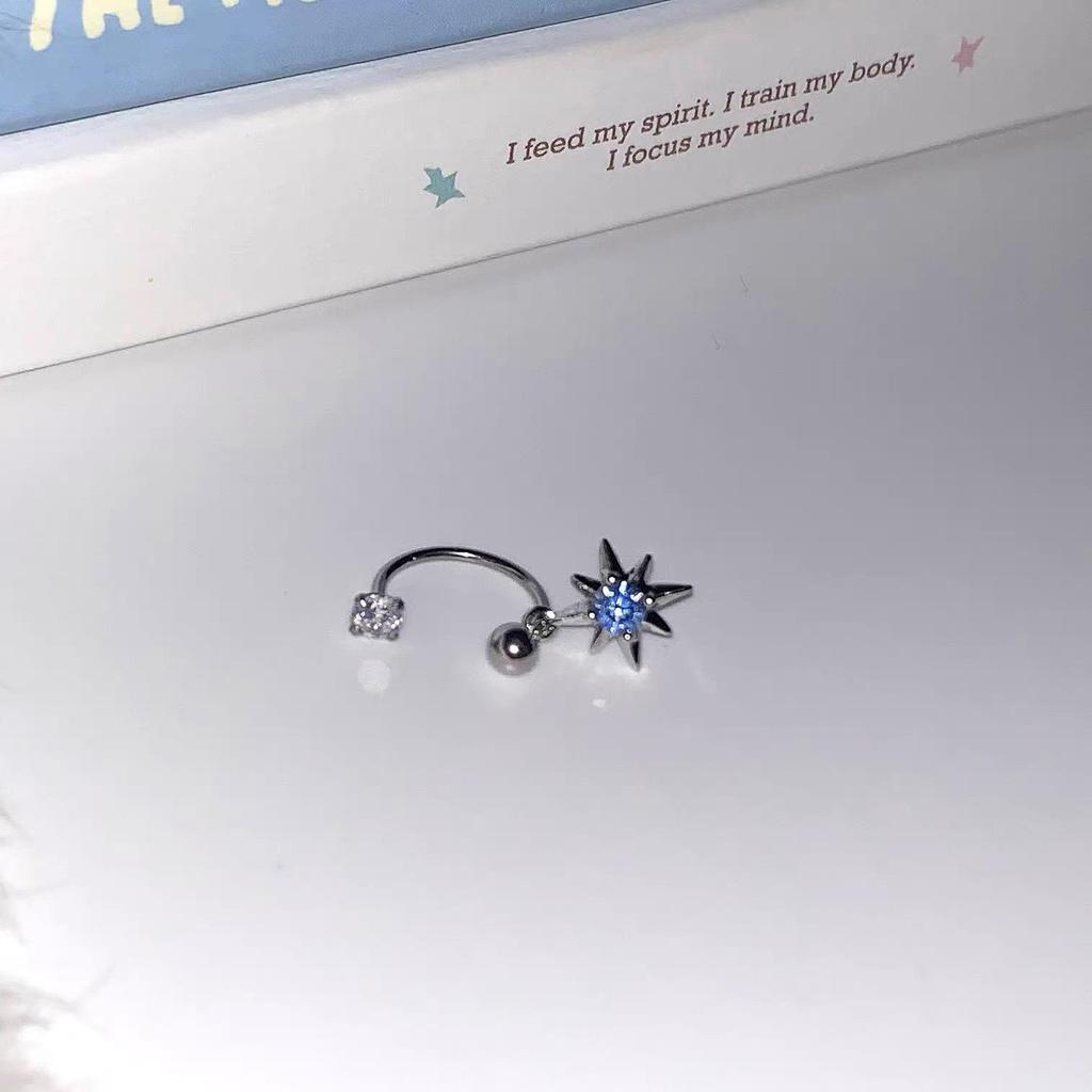 Eight-Pointed Star Water Drop Cubic Zirconia Titanium Steel U-Shaped Horseshoe Ring and Butterfly Ear Studs