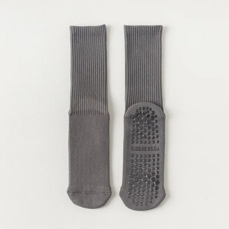 Macaron Striped Simple Cotton Mid-calf Women Yoga Socks Bottom Silicone Non-slip Sports Socks Indoor Dance Fitness Pilates Socks