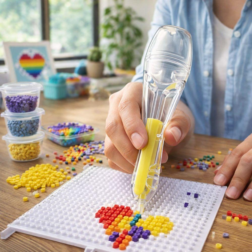 3D Pixel Puzzle Bead Positioning Pen Anti-slip Jam-Free Fuse Bead Pen Educational with Bead Containers Automatic Bead Pen