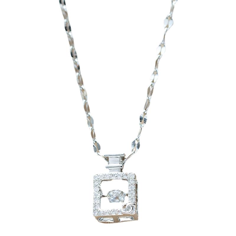 Elegant Micro Inlaid Titanium Steel Necklace Pendant Neckchain With Sparkling Rhinestones For Women And Ladies