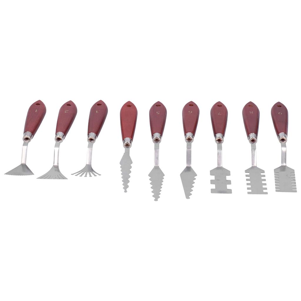 9Pcs Palette Knife Shaped Wooden Handle Oil Painting Pallet Art Spatula Mixing Acrylic Scraper
