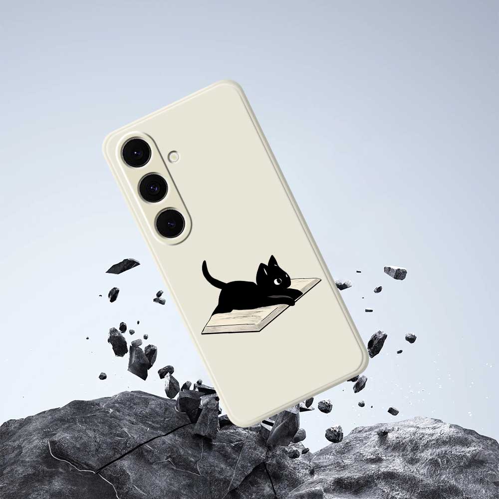 For Samsung Galaxy S25+ Case Book and Cat Pattern Printing Straight Edge TPU Phone Back Cover