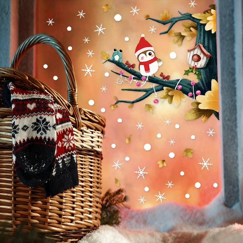 Christmas Wall Stickers Double Side Static Sticker Santa Claus Deer Xmas Tree Window Room Snowflakes Decor Sticker New Year 2022