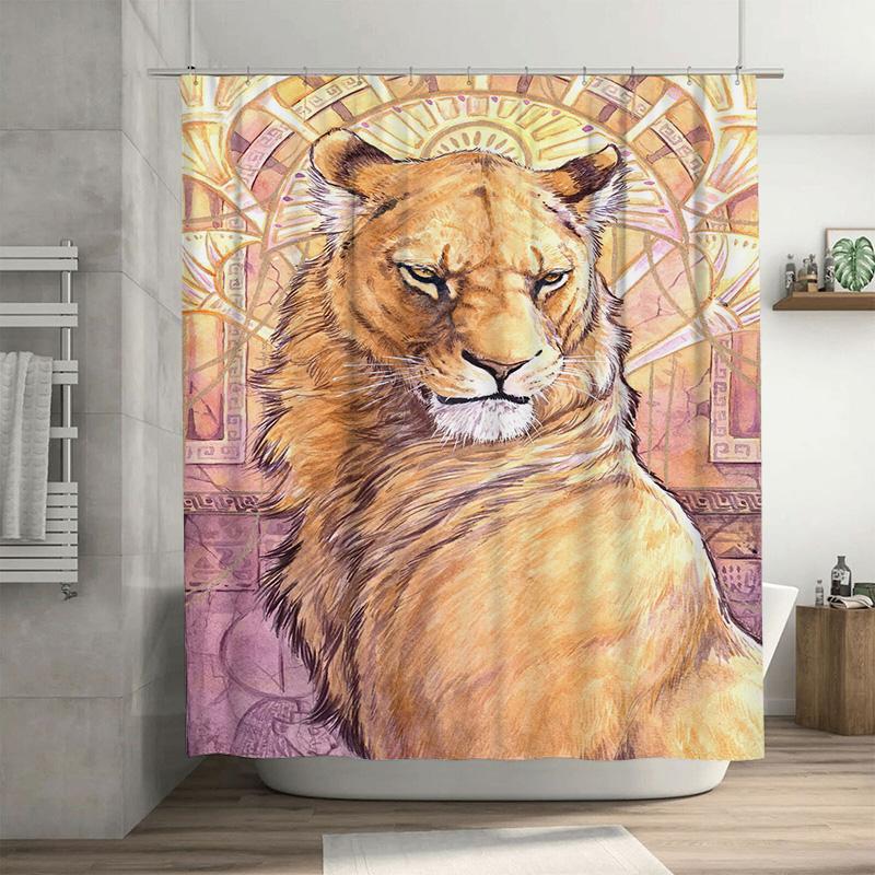 

Luxury Lion Printed Shower Curtain Waterproof Fabric for Bathroom Decor Home Decoration Ideas Multicolor Customizable Size Avail 90x180cm