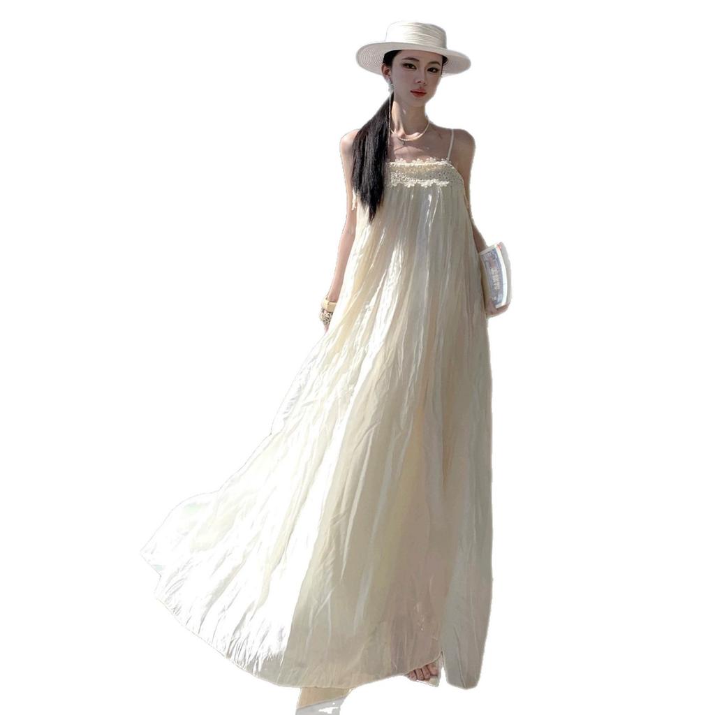 New French sleeveless dress women's summer lace suspender holiday dress