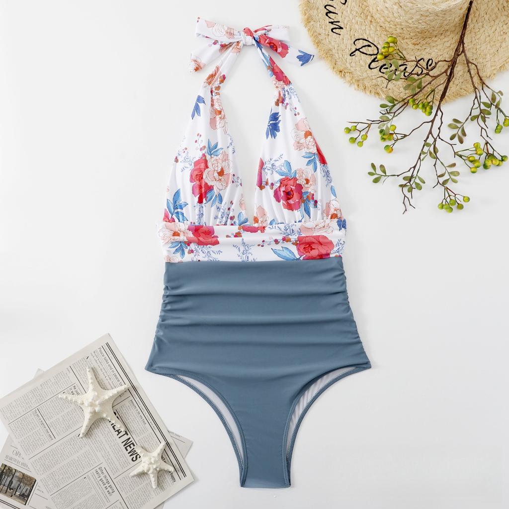 Tight Swimsuit Women One Piece Sexy Gradient Halter Neck Backless Swimwear Women Fashion Beach Vacation Elegant Swimwear