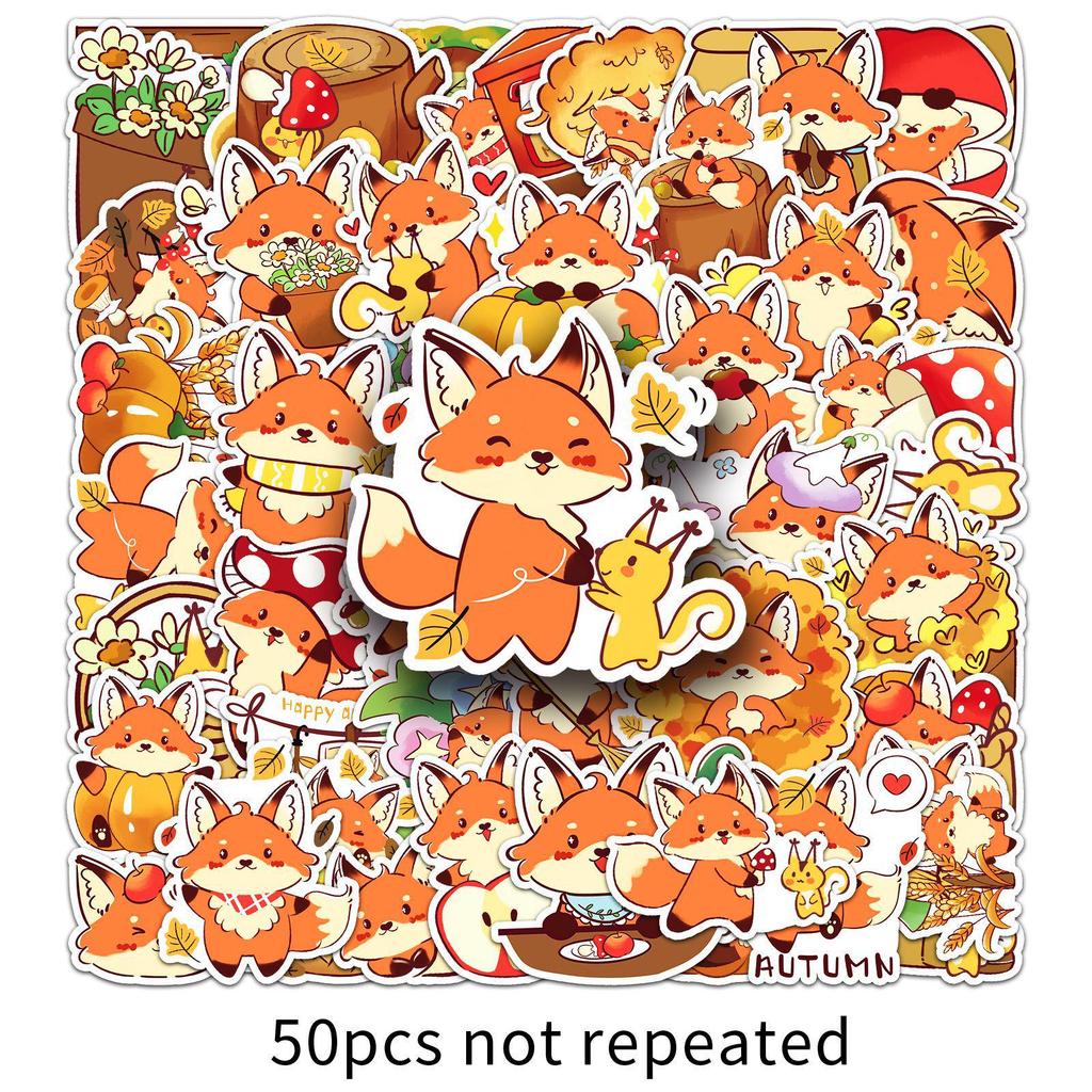 50 Sheets of Hand-Painted Autumn Fox Stickers: Cute Animal Decorations for Planners & Fridges