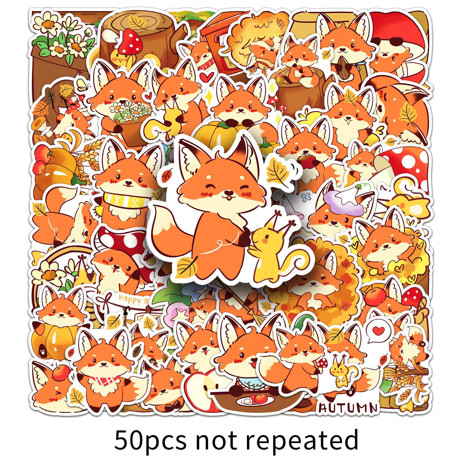 50 Sheets of Hand-Painted Autumn Fox Stickers: Cute Animal Decorations for Planners & Fridges