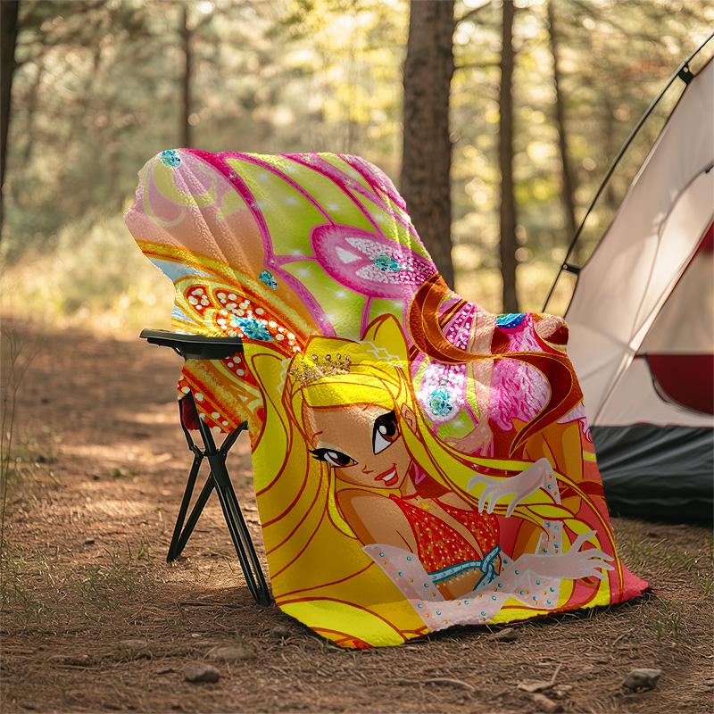 1pc W-Winx Club Theme Blanket - Digital Print, Polyester, Cozy for All Seasons, Perfect for Outdoor, and Travel