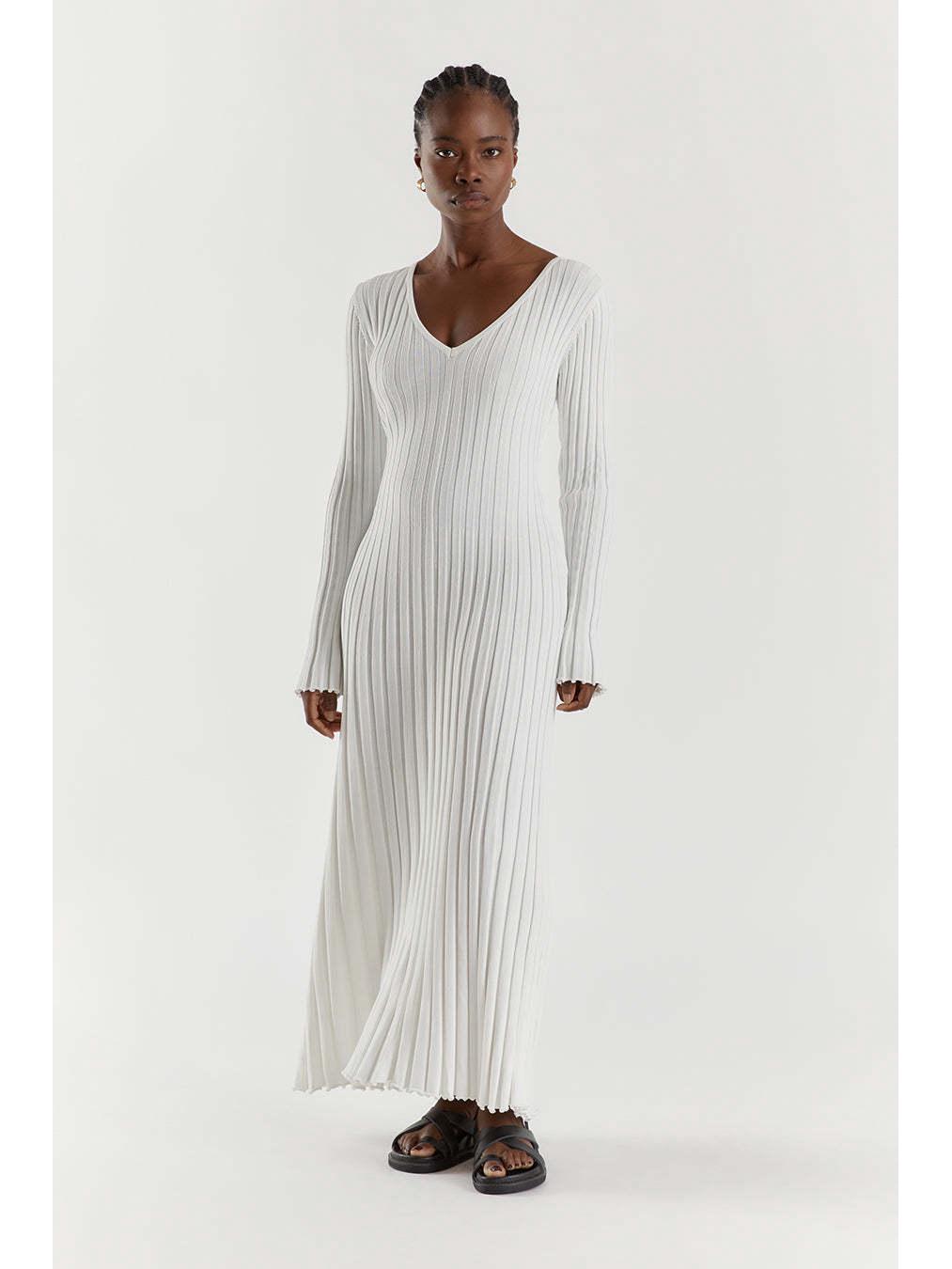 

Утепленное облегающее длинное платье с V-образным вырезом в рубчик для женщин - Коллекция Осень/Зима XL