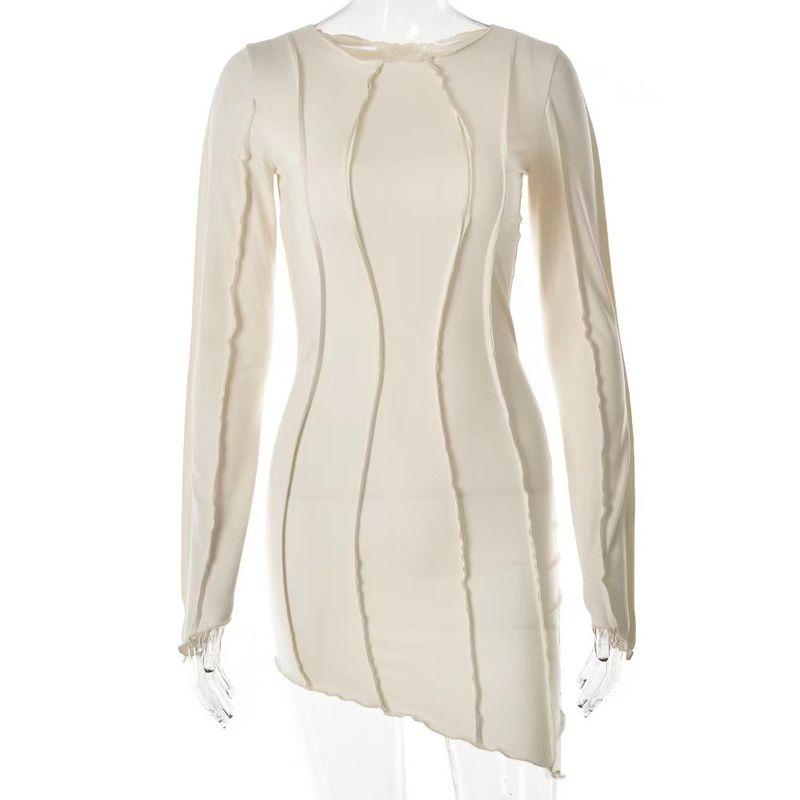 

Fashion Wind Sexy Sexy Tight round Neck Dress Sexy Spicy Girl Irregular Skirt Apricot color M