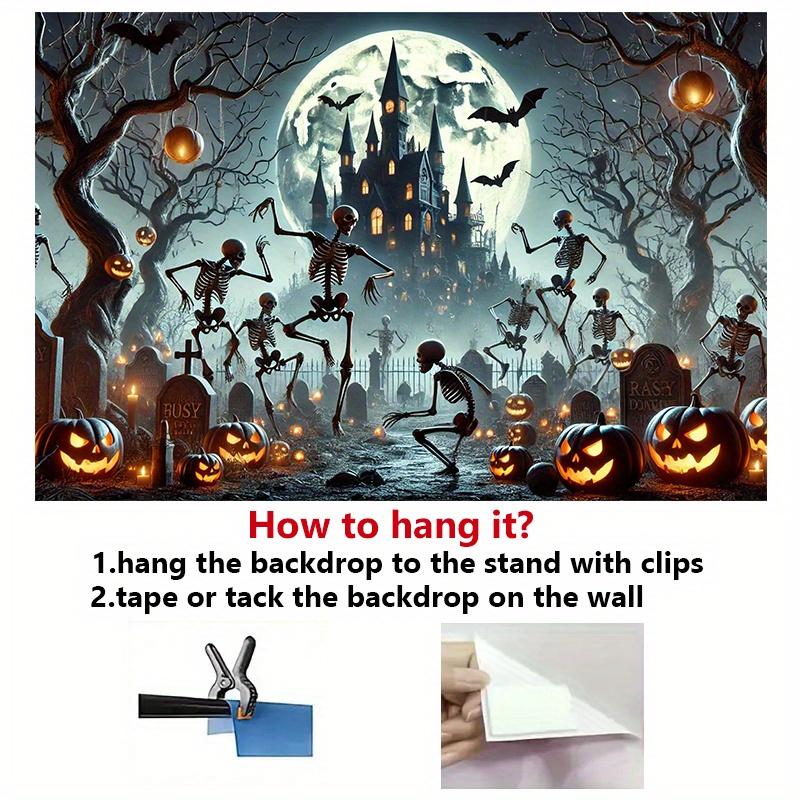 1 piece of 2D flat banner background cloth Halloween skeleton ball party wall decoration cloth suitable for party decoration