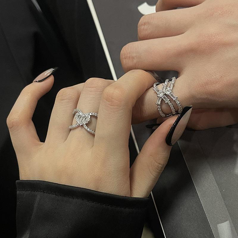 Personalized Chain, Diamond-Set Open Ring, Light Luxury, Super Flash, High-End Sense Of Fashion, Unique And Exquisite Fashion Ring For Women