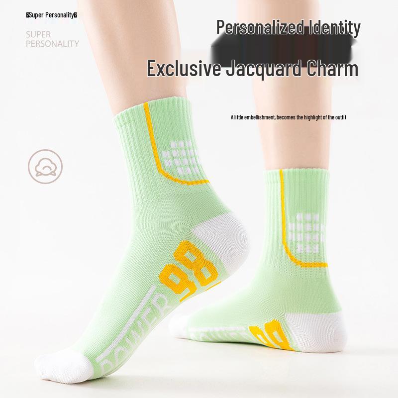 Women's Mid-Calf Pure Cotton Running Socks for Spring and Autumn - Ideal for Outdoor Sports, Badminton, and Basketball.