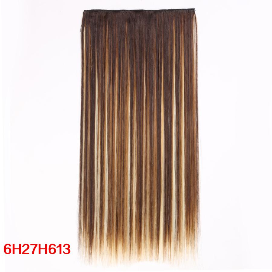 Leeons 5 Clips In Hair Extensions Synthetic Straight Heat-Resisting Fiber Clip On 24 Inch Blonde Brown Fashion Color For Women