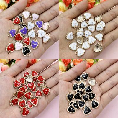 Big Love Heart Loose Beads Alloy Dripping Oil Handmade Material DIY Jewelry Accessories For Bracelet Earring Making 20pcs 13.2*15.8mm Fashion  Beads