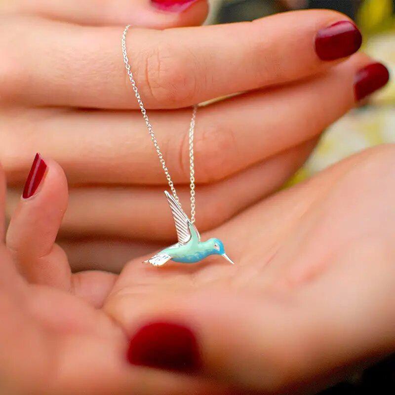 Blue Gradient Mini Hummingbird Necklace & Fresh Spiritual Earrings