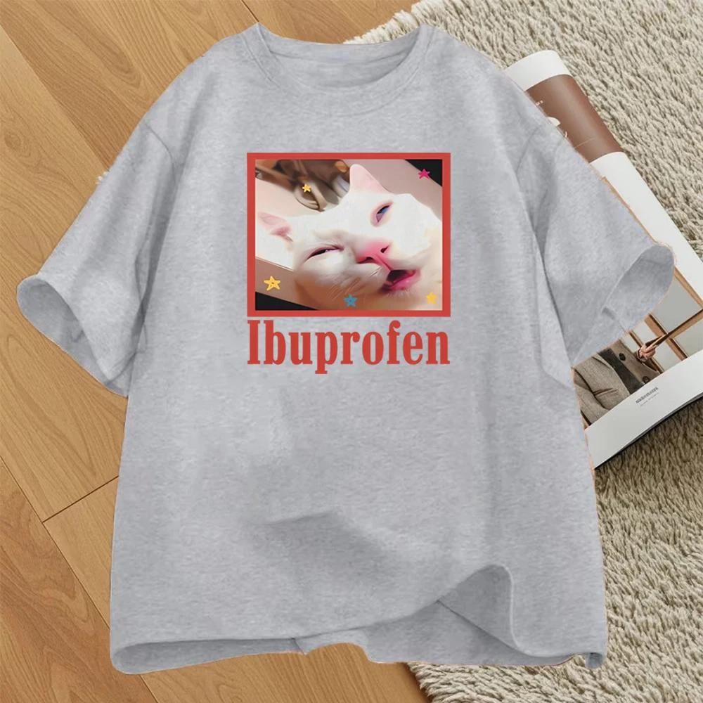Ibuprofen Kočka Meme Potisk Tričko Ženy Muži Ležérní Vtipné Kočka Grafické O-výstřih Krátký Rukáv Top Móda Streetwear Tričko Unisex