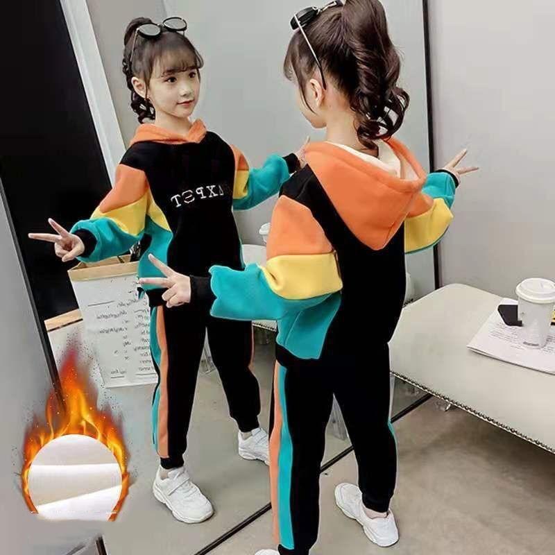 

Золотой бархатный свитер плюс бархатное утолщение для девочек весна, осень и зима досуг детская двусторонняя бархатная спортивная одежда из двух частей 130 оранжевый