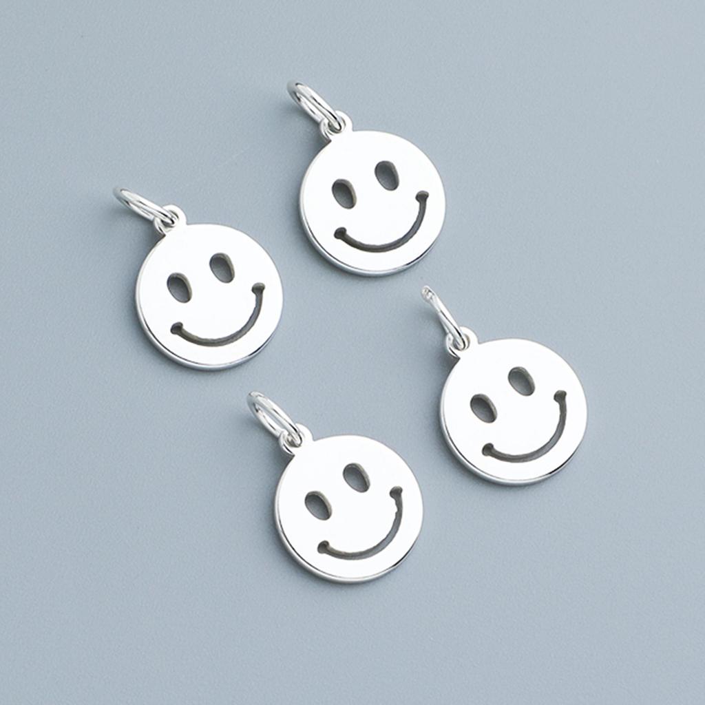 S925 Sterling Silver Smiley Face Pendant for DIY Beaded Bracelets and Necklaces