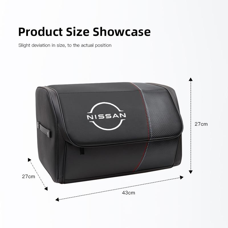 Caja Organizadora de Cuero con Logo de Coche Estuche de Almacenamiento para Maletero de Coche Para Nissan Qashqai J10 J11 Navara Juke GTR 350z Patrol Leaf X-trai
