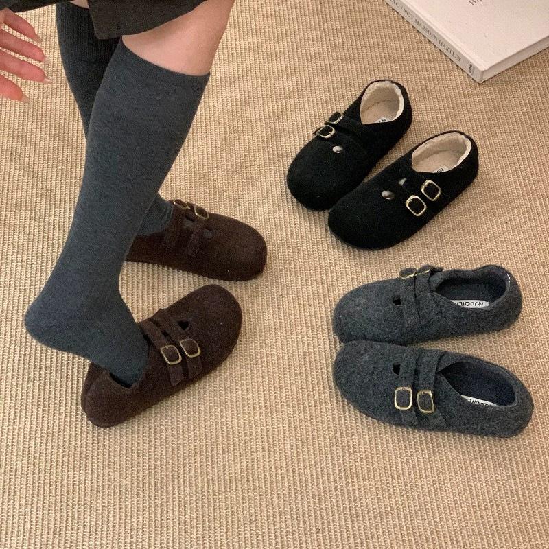 Fashion retro platform plush warm Birkenstocks women's new winter fluffy Mary Jane single shoes
