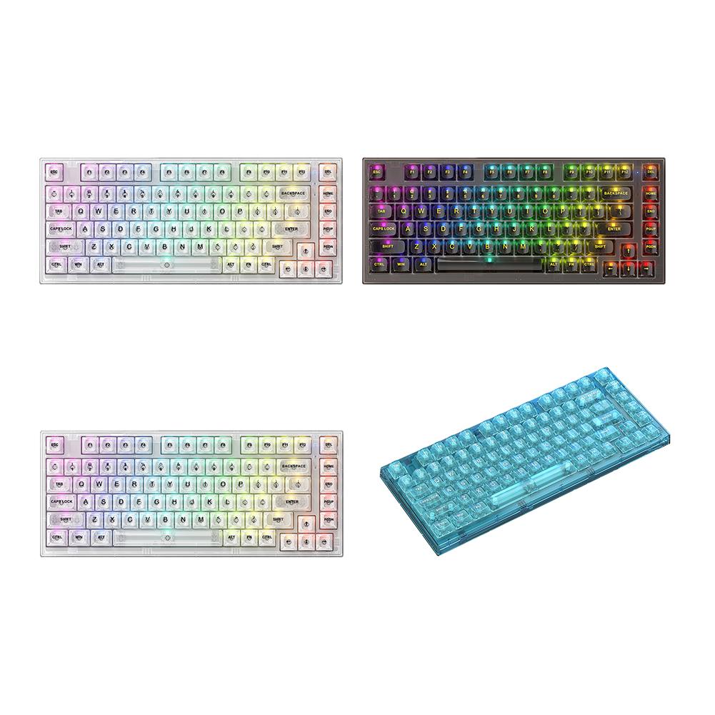 82 Keys Mechanical Hotswap Keyboard 3 Modes Crystal Gaming Keyboard Bluetooth-compatible RGB Light Hot Swap for Desktop Computer