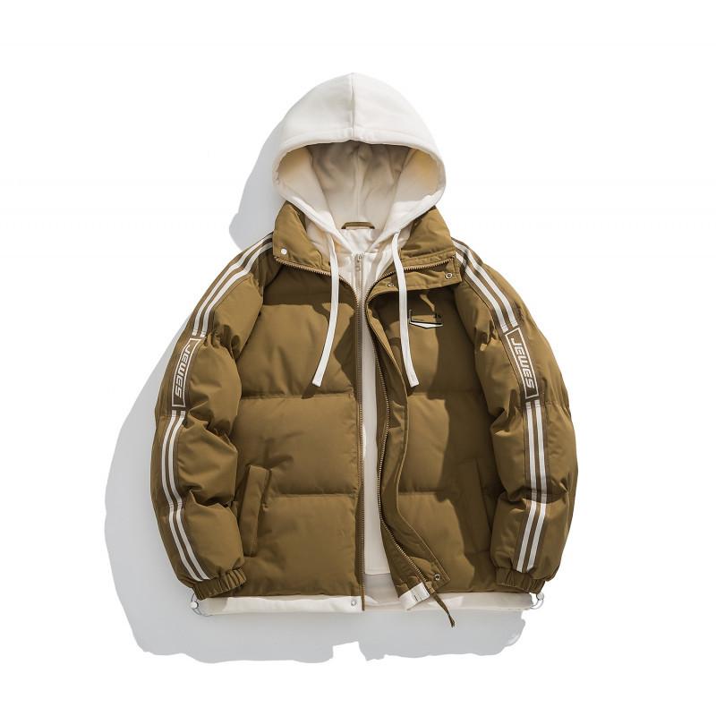 

Новая куртка-пуховик из хлопка с капюшоном свободного кроя для пары 2025 года, зимняя черная утолщенная теплая куртка-пуховик с эффектом двойки 3XL темно-коричневого