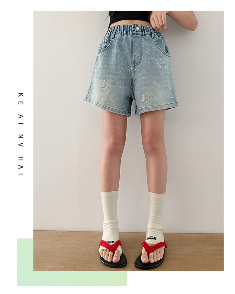Girls' Summer Hot Diamond Denim Shorts 2026 New Korean Sweet Cool Butterfly Hot Pants Girls' Trendy Summer Pants