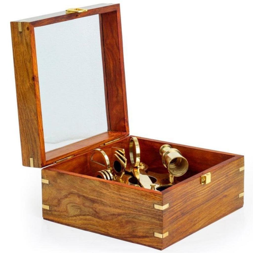 Nautischer Sextant mit Holzkiste | Viktorianische Navigationssammlung, Piraten-Nautik-Geschenkdekorationsideen, Marineinstrument Bestes Geschenk