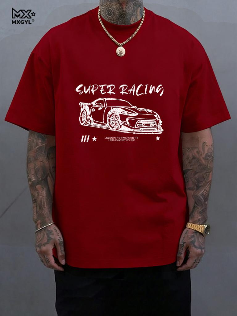 New Model Stereoscopic Men's Graphic Print Short Men's Vintage Classic Car Hand-painted Print T-shirt American Ret