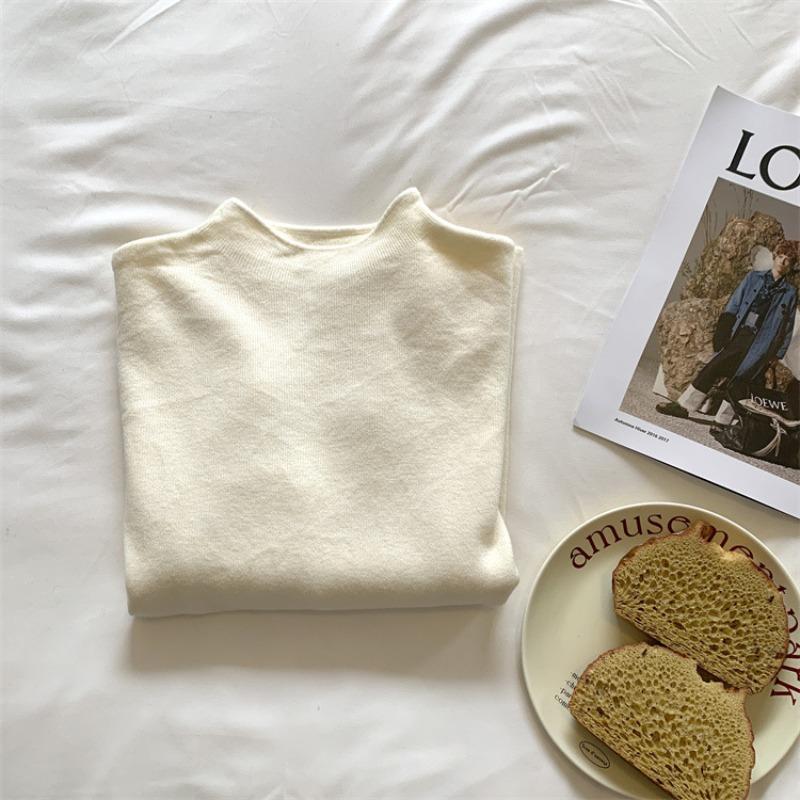 Gentle temperament semi-turtleneck loose and thin long-sleeved knitted sweater for women's autumn soft waxy warm inner sweater
