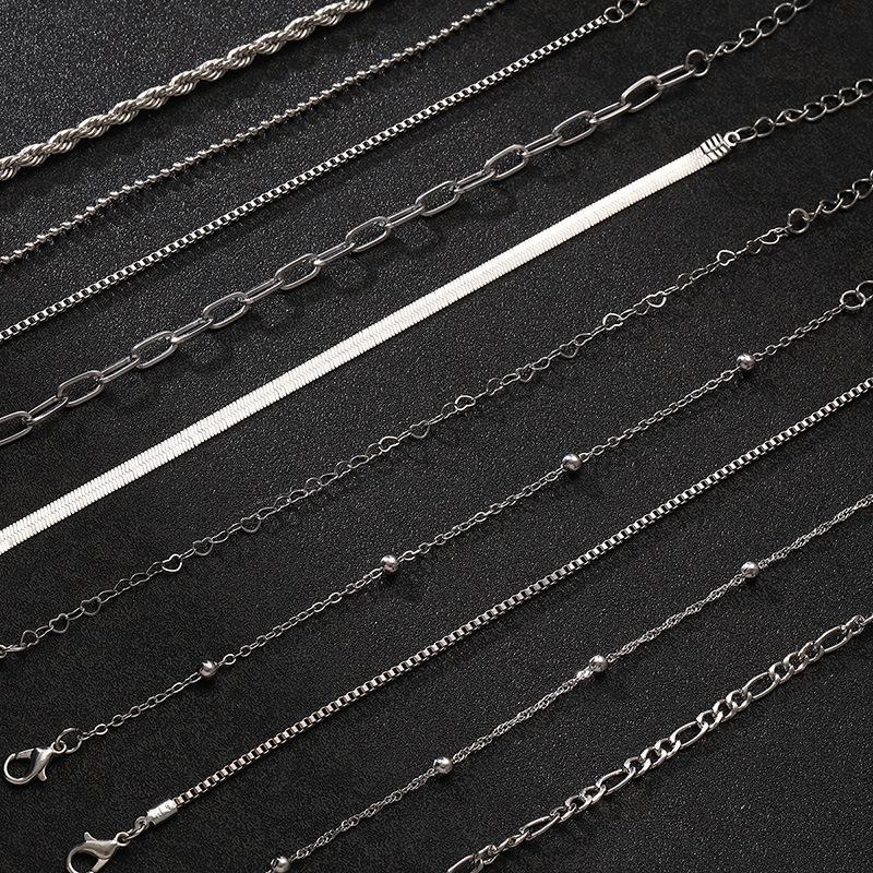 10 Pcs Vintage Statement Gold Color Flat Snake Chain Box Chain Bracelet Boho Multi-layer Metal Bracelet Women's Summer Jewelry