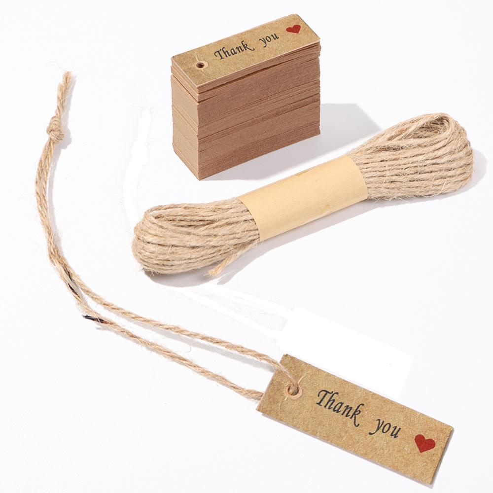 Ornament Enclose 10M Strings Kraft Paper Thank You Hanging Tags “Merci” Labels Handmade With Love