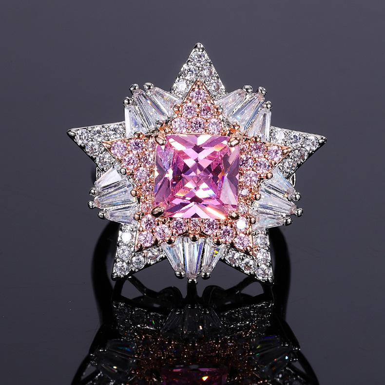 

Huamei Jewelry Умное ожерелье в виде цветка звезды Женское кольцо-пентаграмма с розовым бриллиантом Свет Роскошное кольцо с цитрином и цирконом