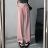 GMXIA Pink High Waist Draped Wide Leg Pants Women's Summer Suit Pants Straight Peplum Casual Women's Pants
