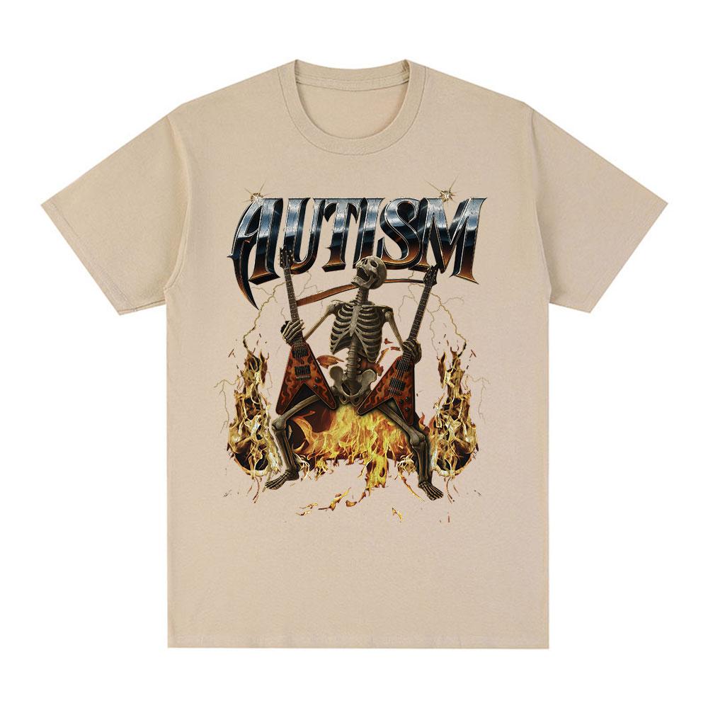 Autism Autism Funny Skeleton Meme Tshirts Mens Clothing Vintage Summer Short Sleeves Tshirt Cotton Casual Oversized T Shirts M