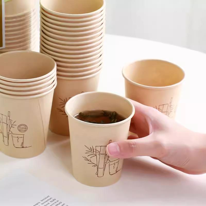 50-Pack Bamboo Fiber Disposable Paper Cups for Coffee, Tea, and Water