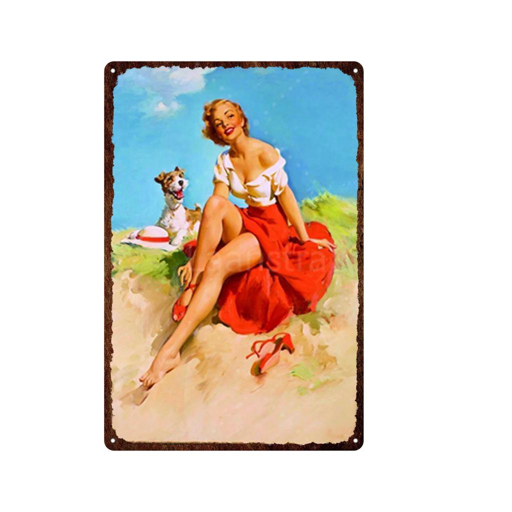 Iron Painting Elegant Pin Up Girl Retro Posters Tin Sign Metal Sign Decor Wall Women Portrait Bar Pub Club Man Cave Pictures