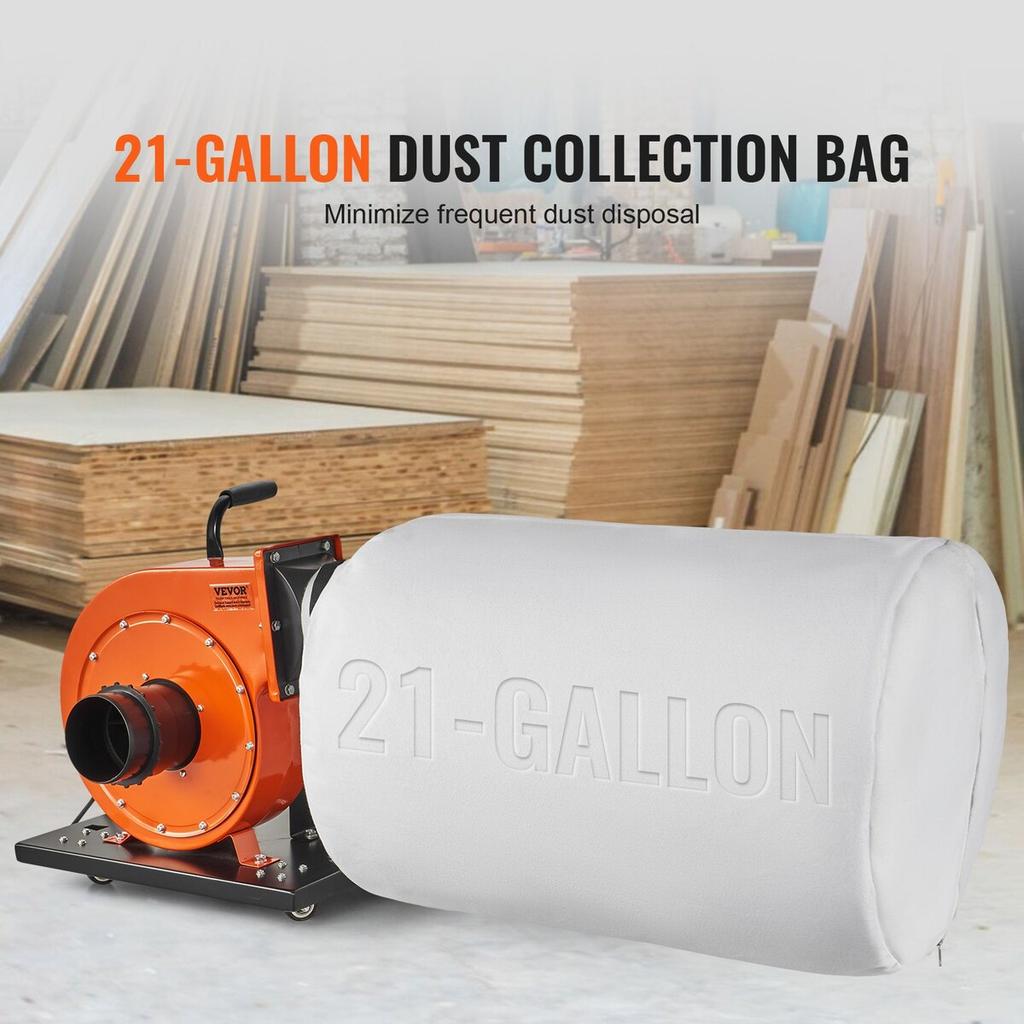 Dust Collector, 1HP 460 CFM Air Flow, Rolling Dust Collector with 21-Gallon Dust Collection Bag, 2.5 Micron Bag Filtration, Industrial Workshop Mobile