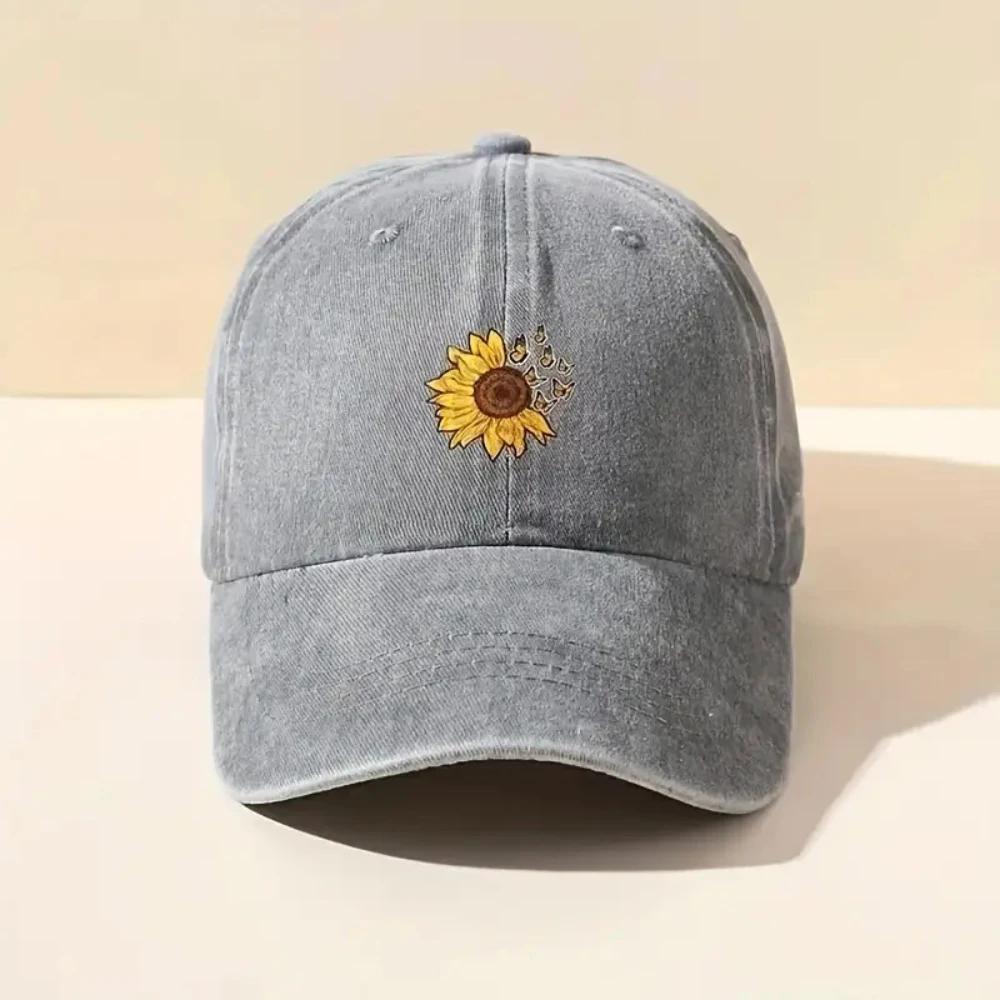 Cross-Border Flower Hat Washing Printing Sunshade Outdoor Cap Duck Tongue Cap Men Women's Solid Color Sunflower Denim Cap
