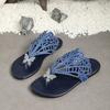 Plus-size Shoes with Toe Clips and Rhinestone Women's Retro Flip-flops