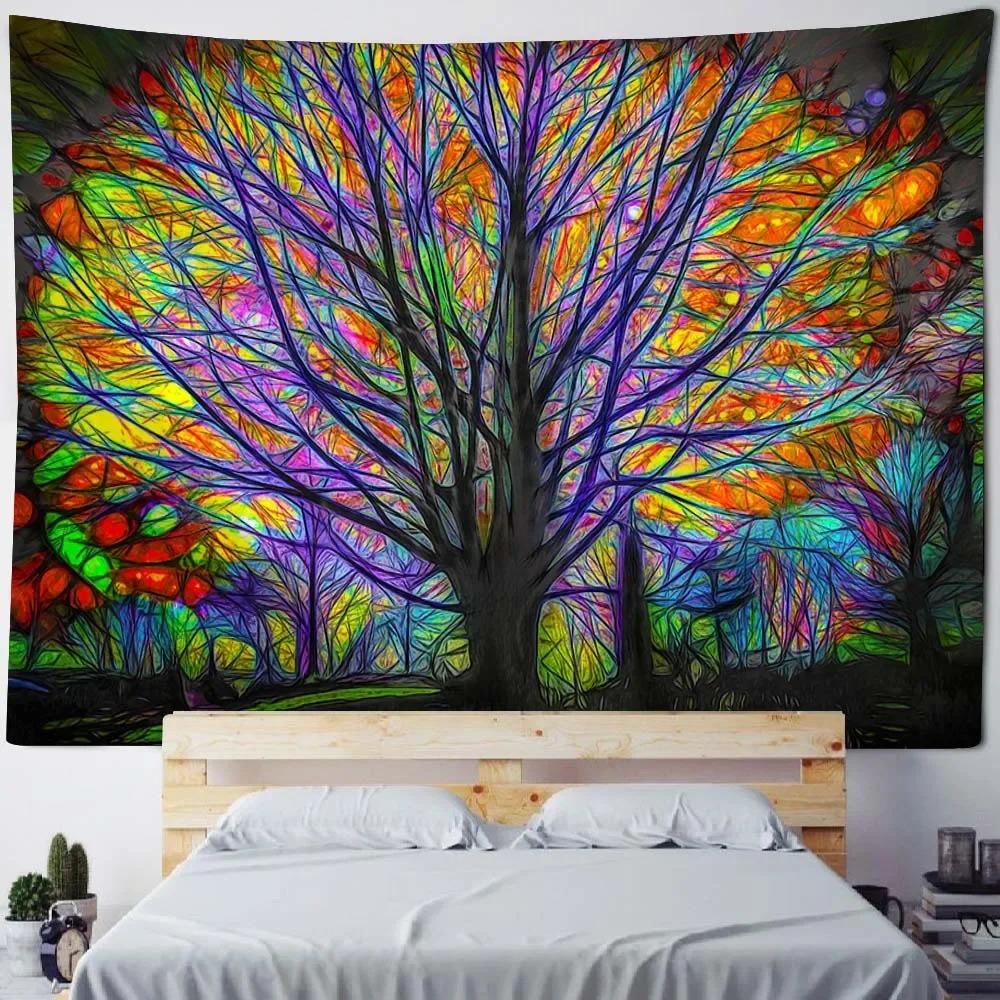 Oil Painting Colorful Big Tree Decorative Tapestry Home Wall Decoration Office Living Room Tapestry