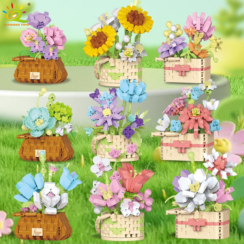 Flower Pot Micro Construction Block DO IT YOURSELF Rose Sunflower MOC Bouquet Mini Diamond Model Brick Toy Ideal for Kids Desk Decoration