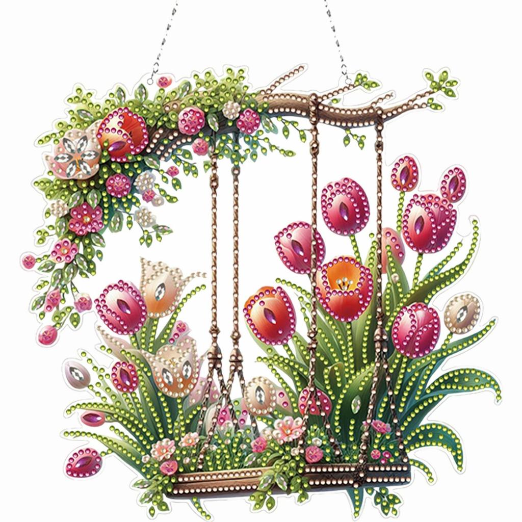 Acryl Spezialform Blumen Vogelhaus Strass Diamant Kunst Anhänger Diamantmalerei Hängeanhänger für Garten Fenster Dekoration