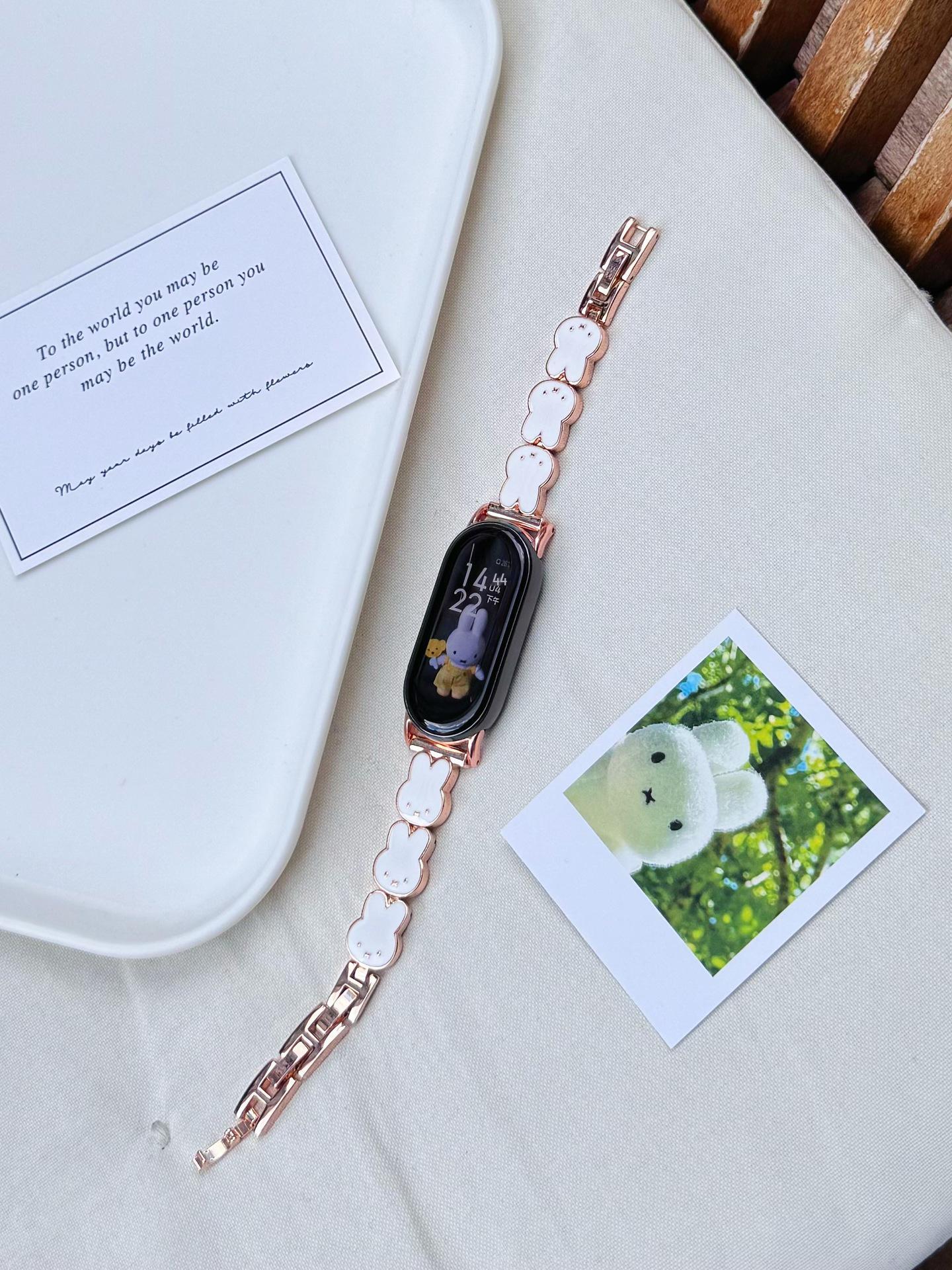 

Металлический ремешок с эпоксидной смолой Miffy Rabbit для смарт-браслетов Xiaomi 8/9/10 и Redmi Xiaomi Band 8/9 Pro розового золота